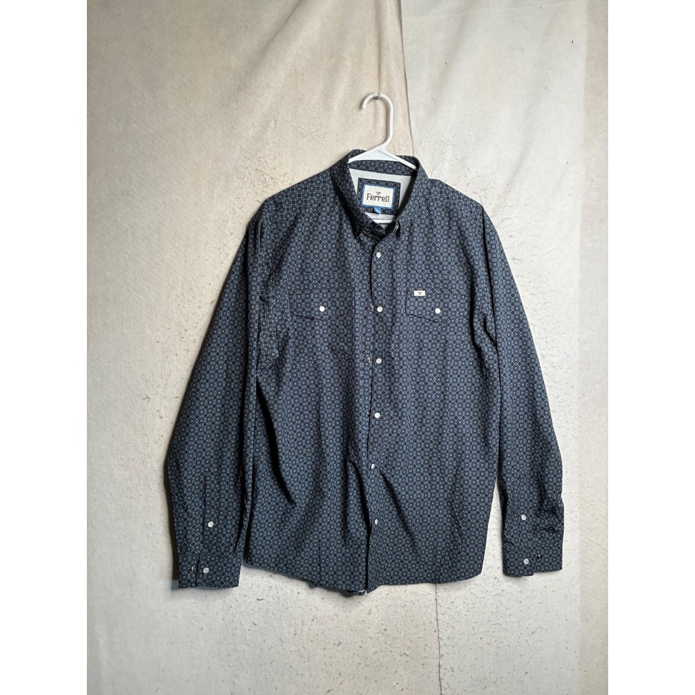 Ferrell Mens Blue Geometric Medallion Print Long Sleeve Button Down Shirt L